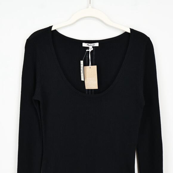 NWT Madewell Merino Wool-Silk Blend Scoopneck Sweater True Black Size Large - Picture 6 of 10